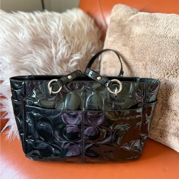 COACH Black Patent Leather Embossed C East West Gallery Large Tote F17728 - Picture 2 of 6
